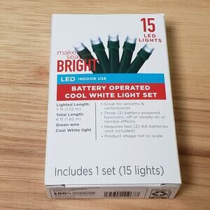Make The Season Bright Battery Operated LED Cool White Light Set Of 15 Christmas
